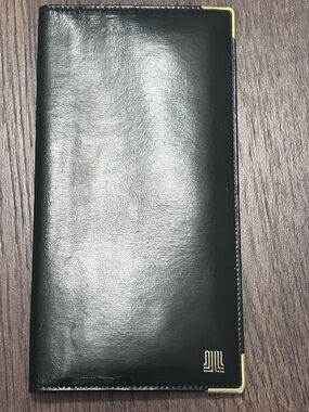 Vintage Lanvin EUC Black Leather Long Coat Wallet Bifold Gold Tips Italy